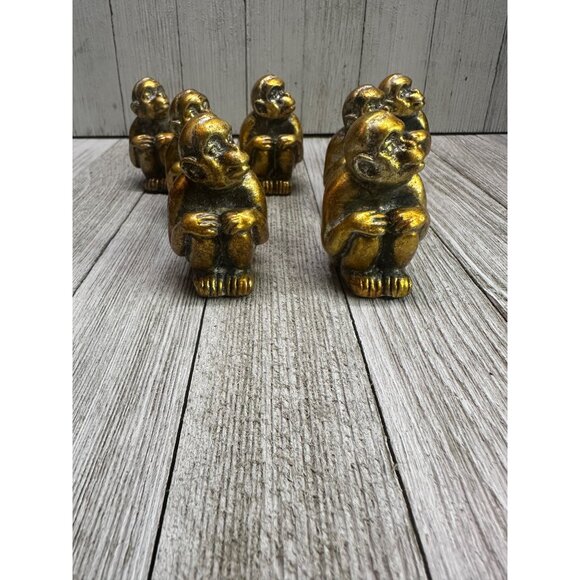VTG Monkey Figurines Sculpture Statue Resin Gold Colored Home Decor -Set of 7 - Picture 2 of 9